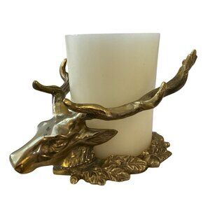 Brass Deer Antler Candle Holder With White Wax Pillar Candle By Department 56